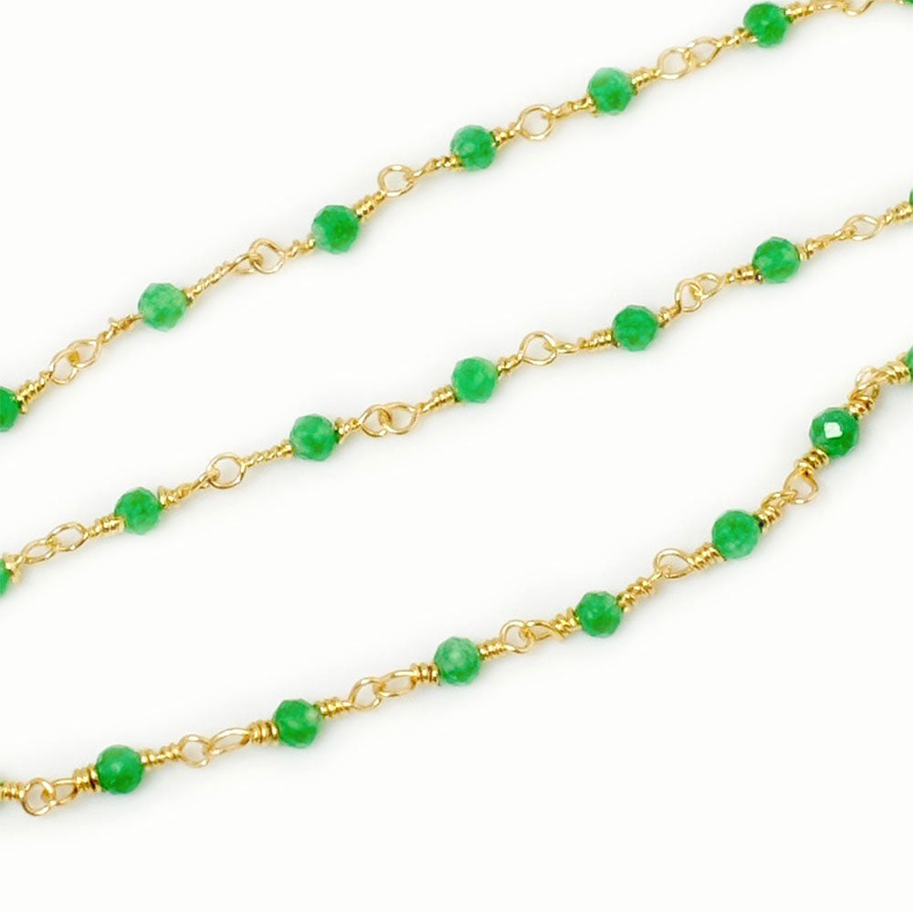 20cm de chaine Rosaire Onyx verte 2mm en laiton doré à l&#39;or fin 24K Premium