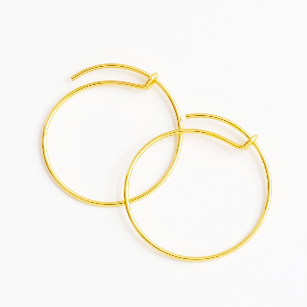 2 boucles d'oreilles créoles 20mm en laiton doré à l'or fin 24K