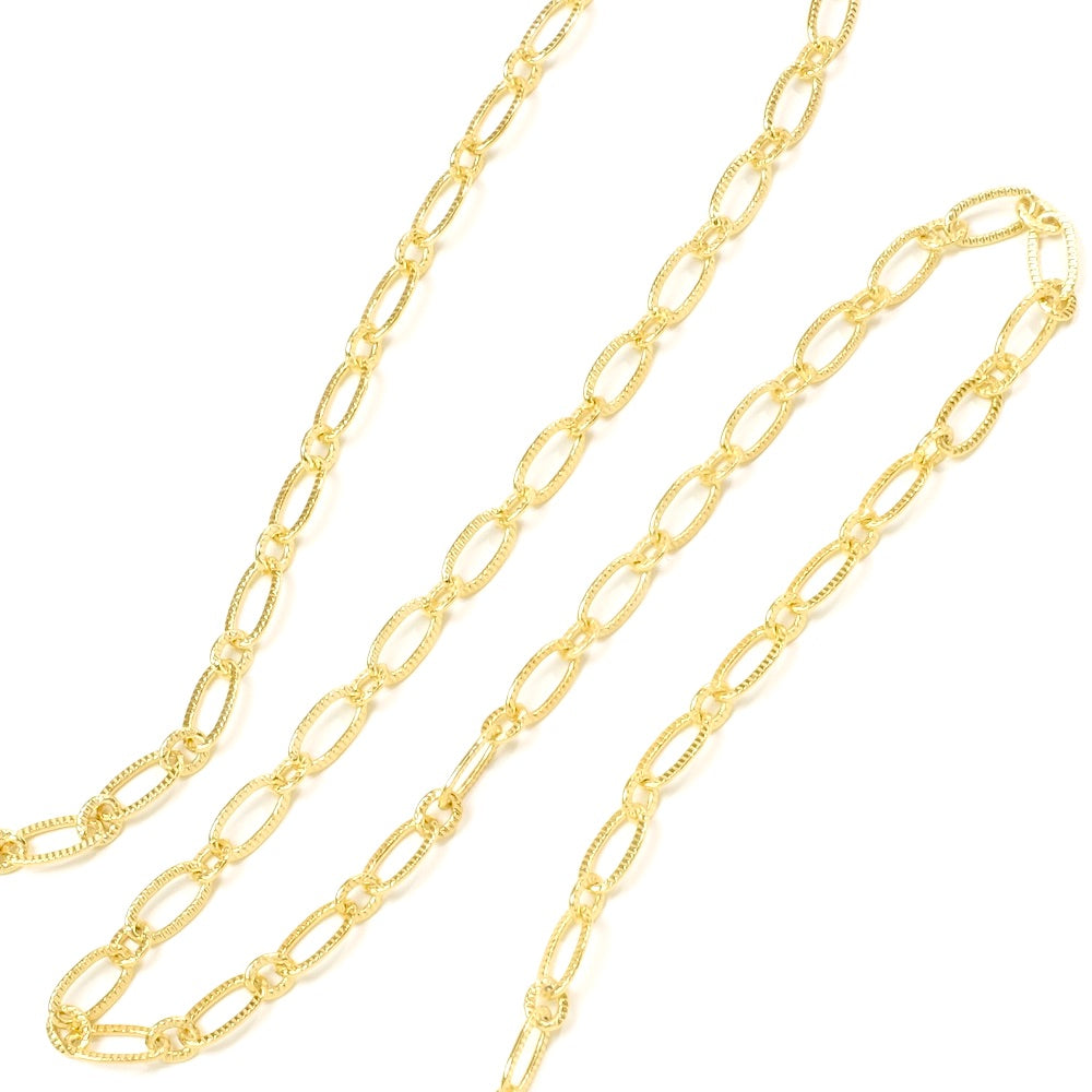 25cm de chaine Maillons ovales striés en laiton doré à l&#39;or fin 24K Prémium