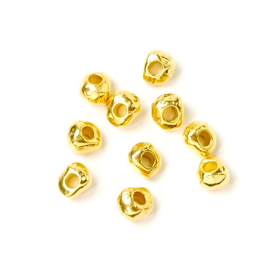 10 perles pépites 4mm en métal Doré à l&#39;or fin 24K