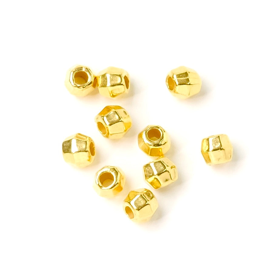 10 perles facettées 3,4mm en métal Zamak doré à l&#39;or fin 24K