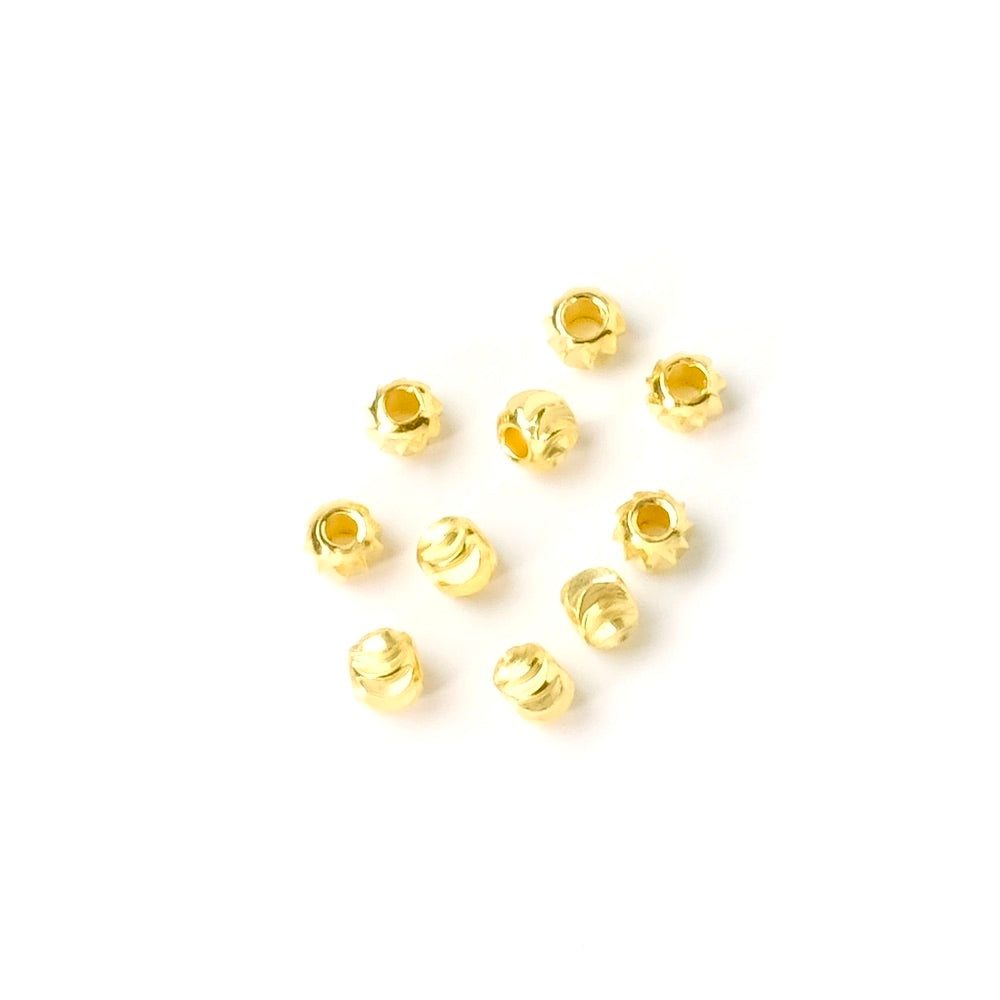 10 perles striées 2mm en métal Doré à l&#39;or fin 24K