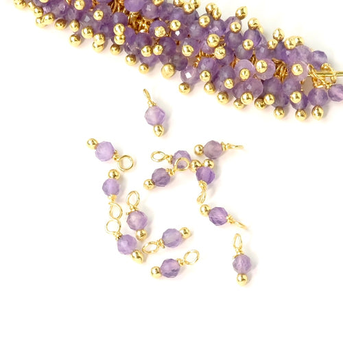 10 perles montées 3mm laiton doré et améthyste.