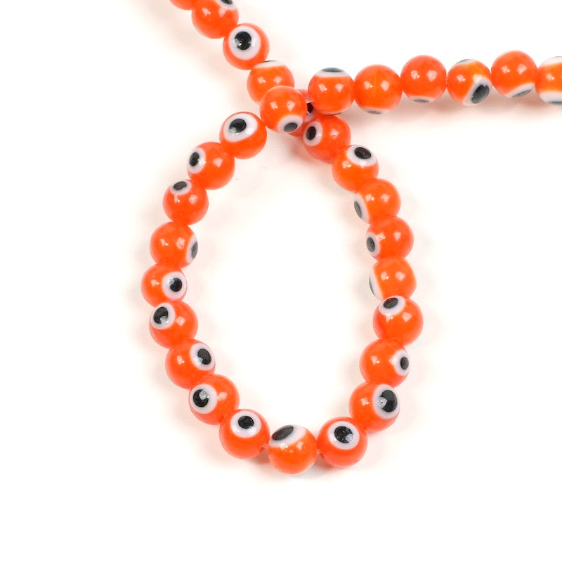 Fil de perles rondes en verre 6mm Oeil Orange