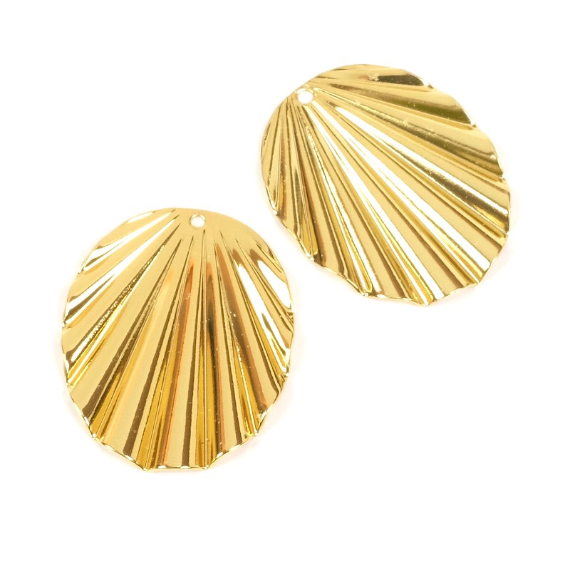 2 pendentifs Ovales ondulés en laiton Doré à l'or fin 24K