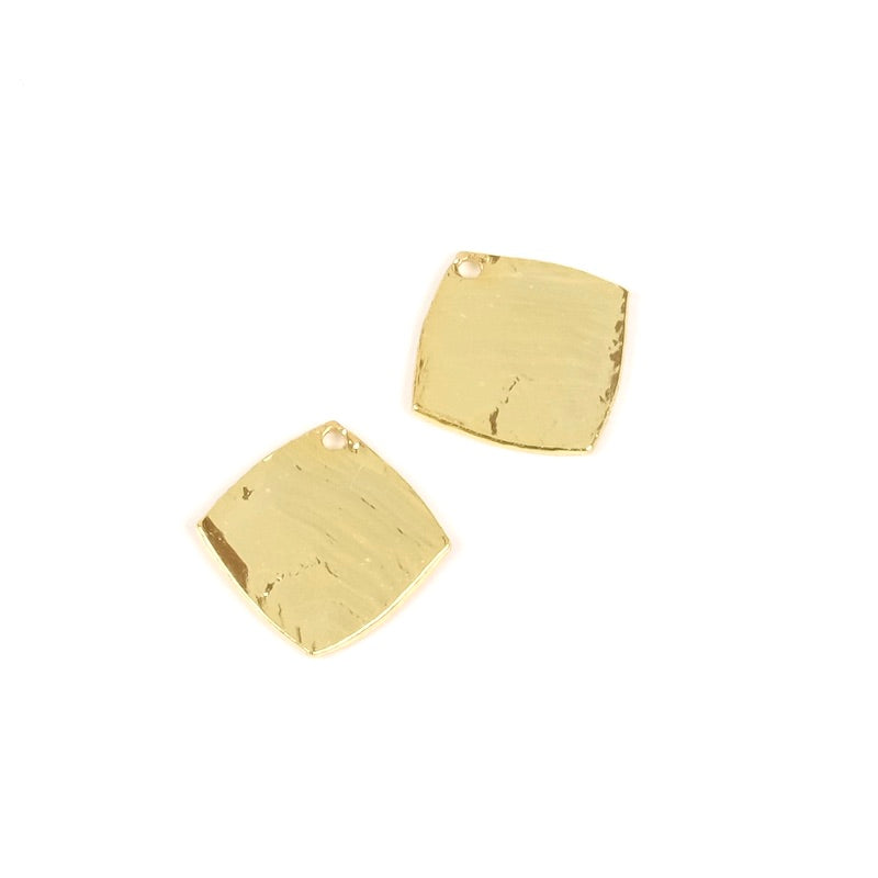 2 Pendentifs carrés en laiton Doré à l'or fin 24K