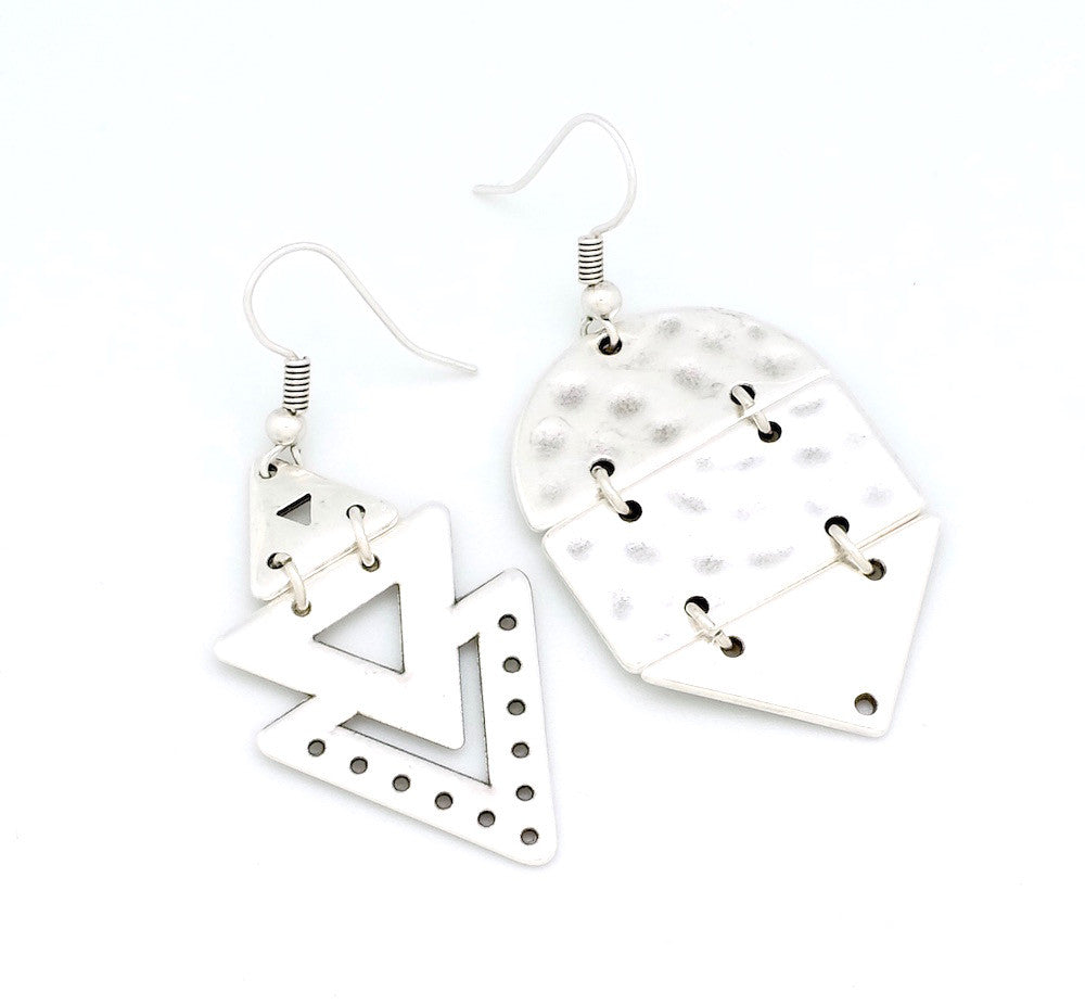 Lot de 2 Pendentifs rectangles martelés en Zamak argenté