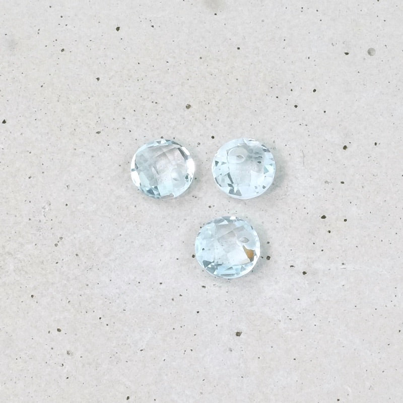 Pendentif rond facetté 6mm en pierre naturelle Topaze bleu ciel