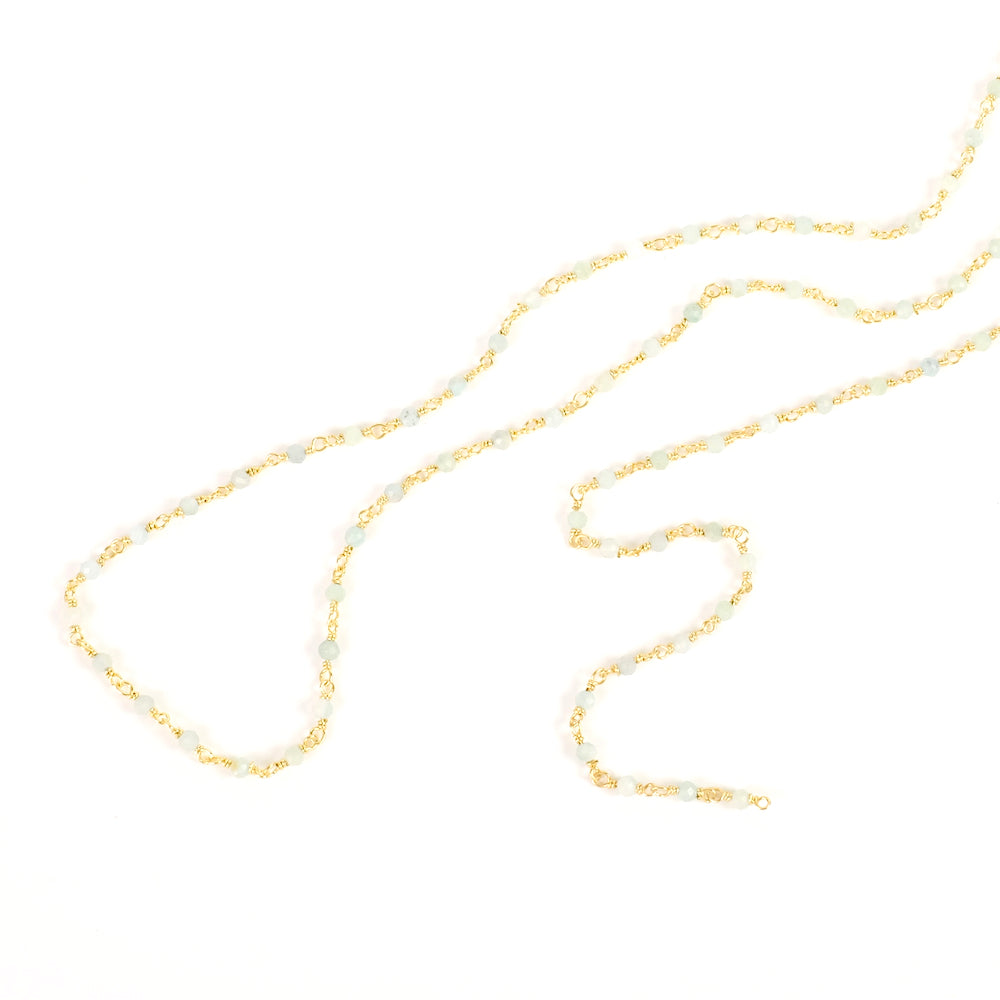20cm de chaine Rosaire en Amazonite 2mm en laiton doré à l&#39;or fin 24K Premium