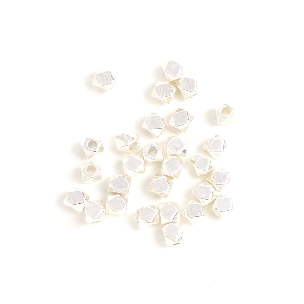 10 perles polygone à facettes en Zamak argenté 925 Premium