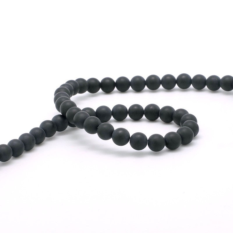 Fil de 62 perles naturelles d&#39;Agate noire givrée 6mm 
