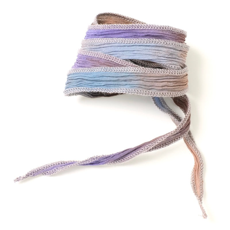Copy of Ruban de soie teint à la main - Bleu marron violet