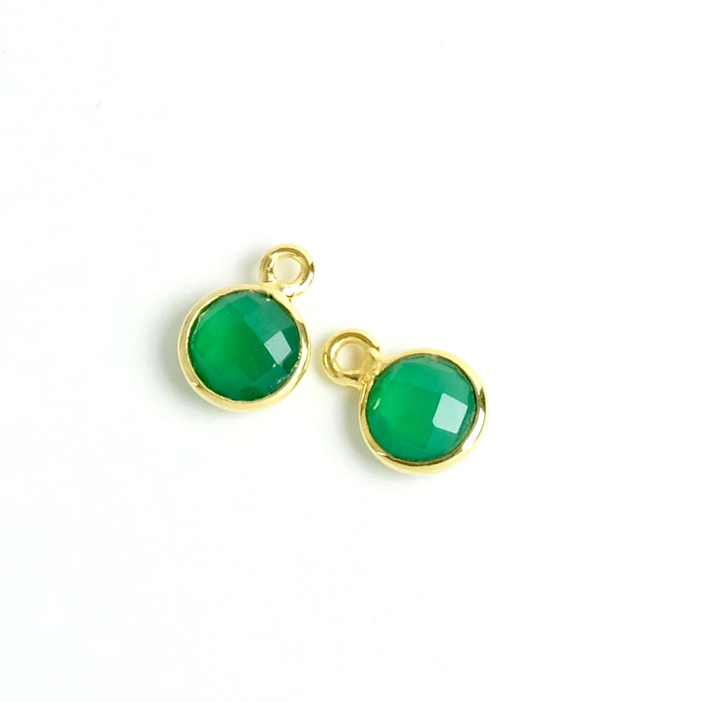 Conjunto de pingentes 6mm Ônix Verde em latão Dourado com ouro fino Premium 24K
