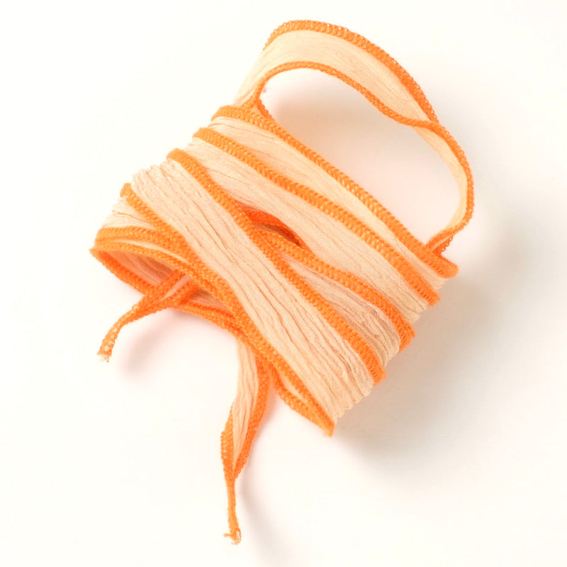Ruban de soie teint à la main - Pêche orange