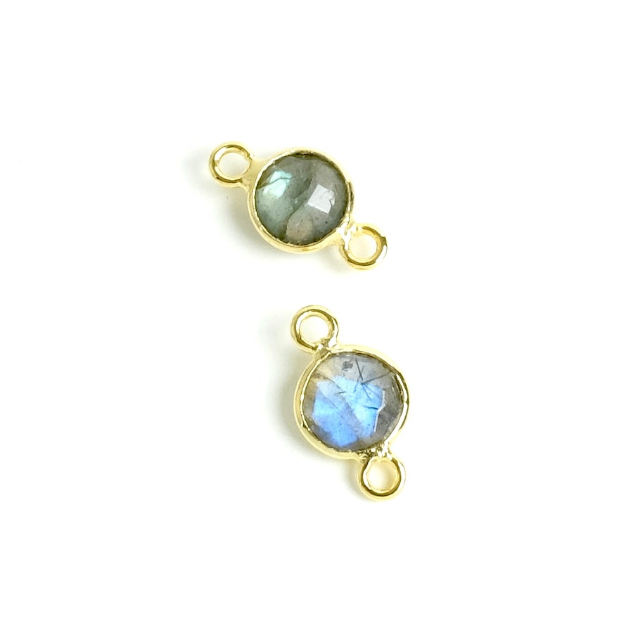 Connecteur sertis rond 6mm Labradorite en laiton Doré à l&#39;or fin 24K