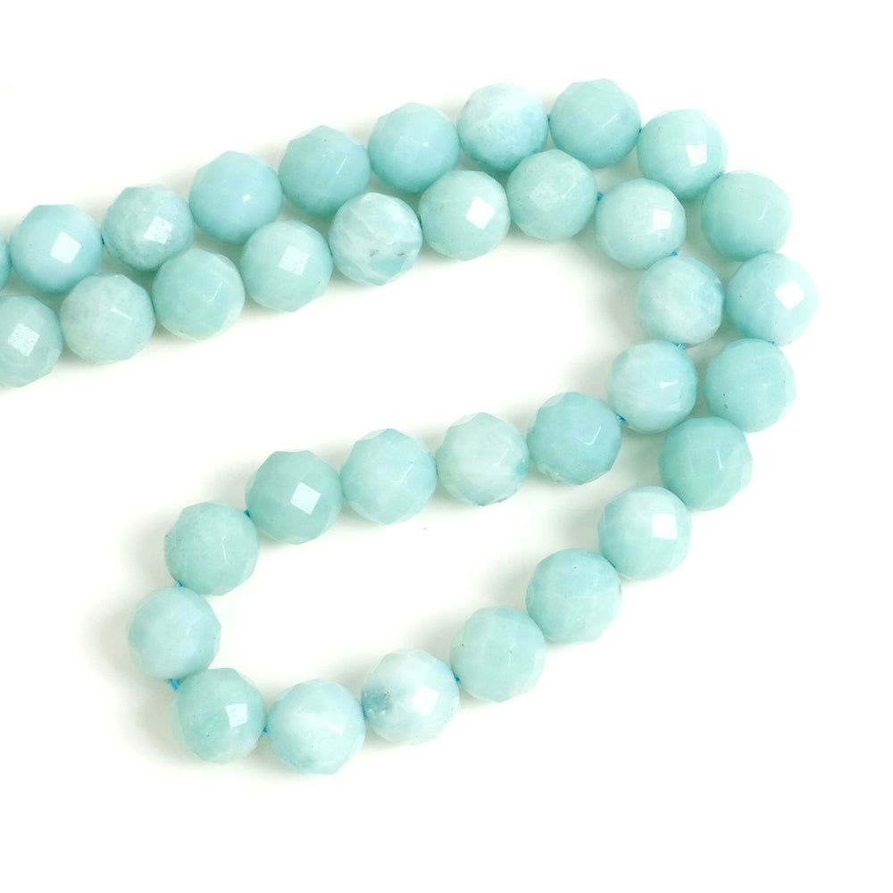 4 faceted round beads 8mm natural Amazonite Perles Corner