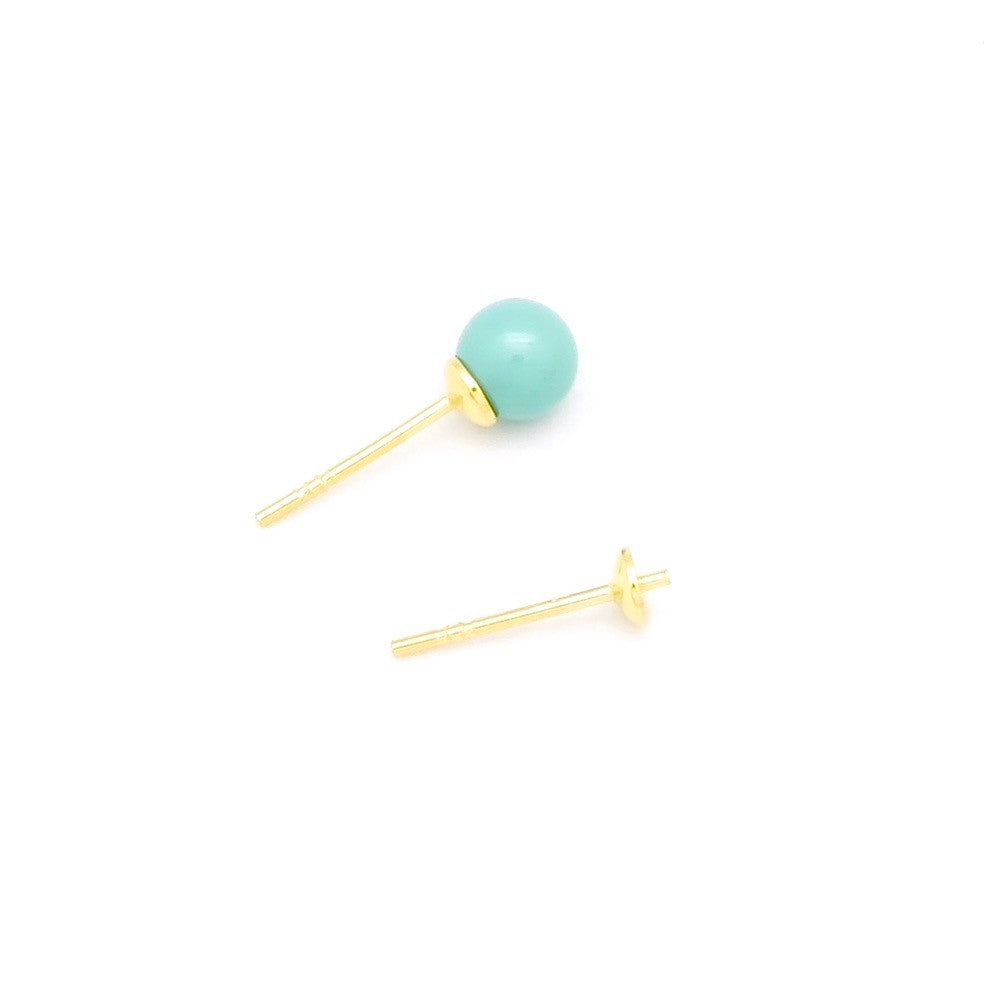 2 Boucles d&#39;oreilles clous pour perles semi-percées en Vermeil