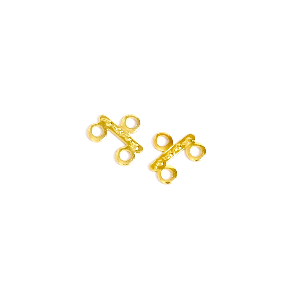 4 Connecteurs multi rangs 2 anneaux en laiton Doré à l'or fin 24K