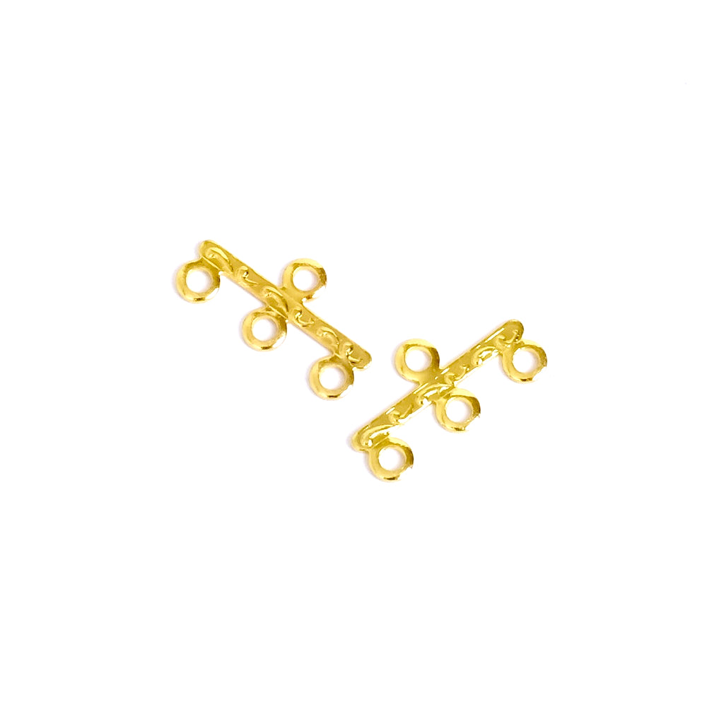 4 Connecteurs multi rangs 3 anneaux en laiton Doré à l'or fin 24K