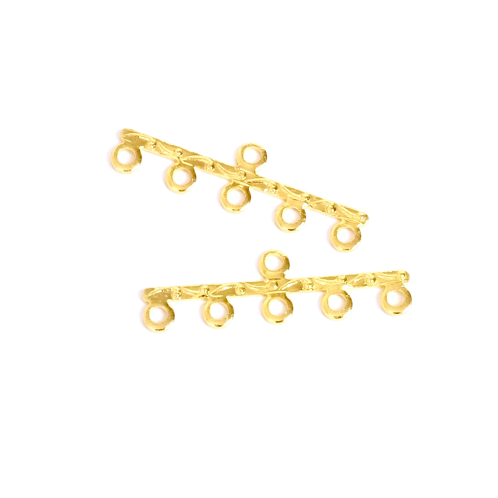 4 Connecteurs multi rangs 5 anneaux en laiton Doré à l'or fin 24K
