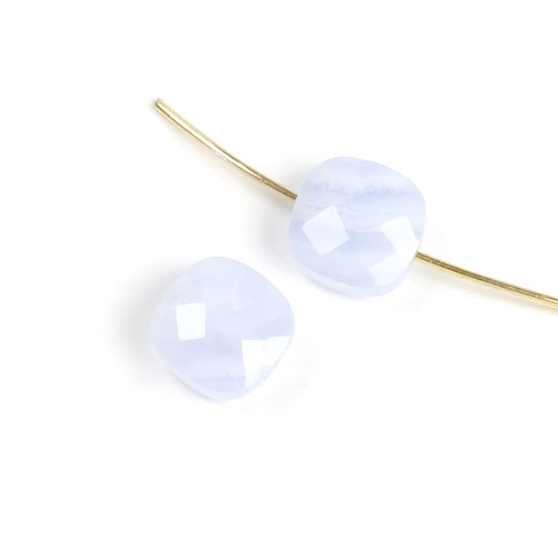 Perle naturelle carrée 8mm taille coussin en Agate dentelle bleue