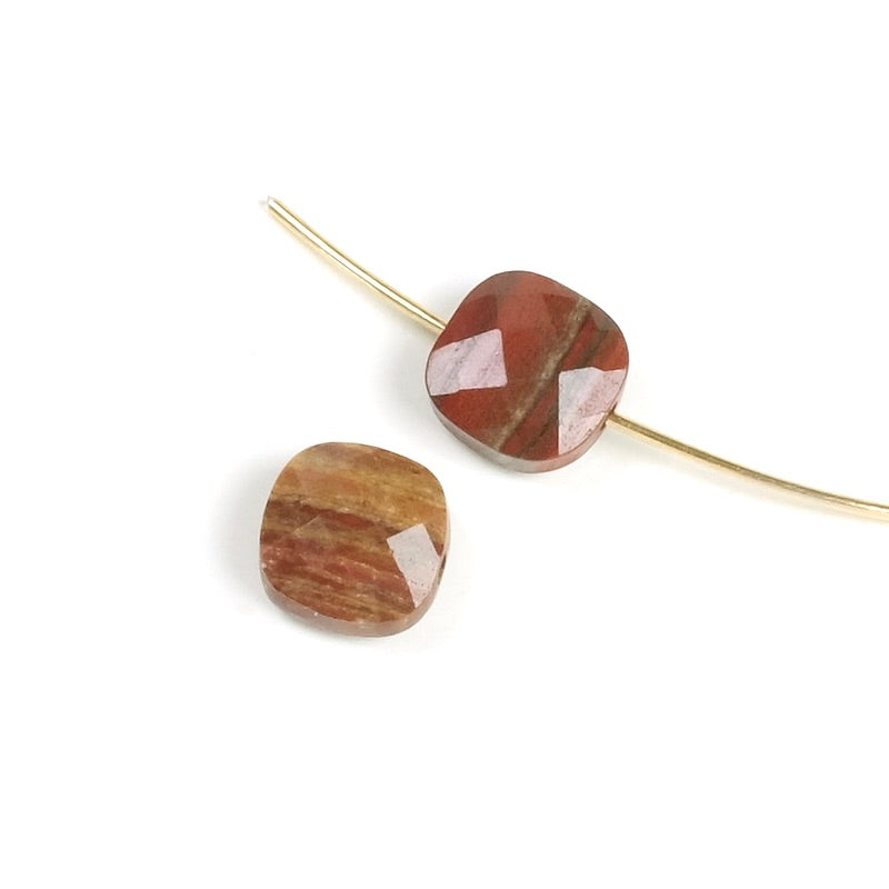 Perle naturelle carrée 8mm taille coussin en Jaspe rouge