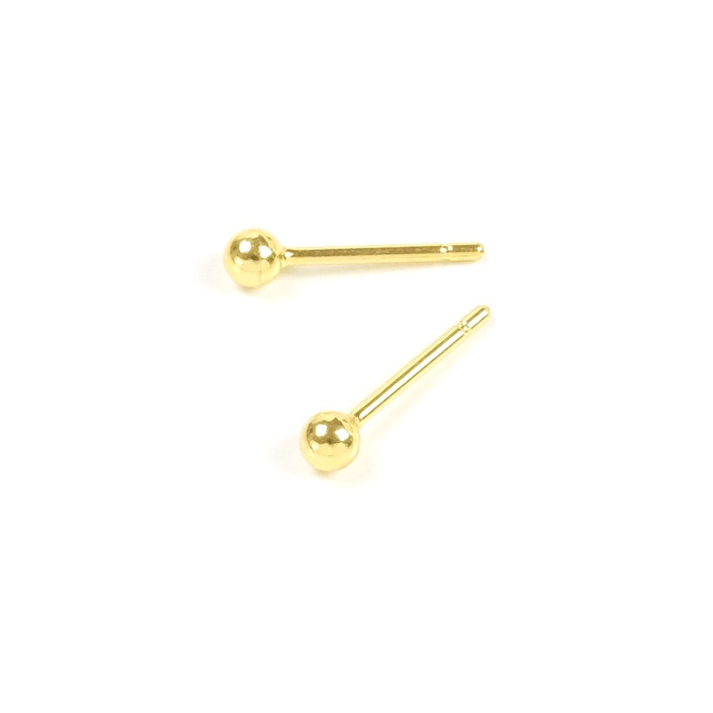 Boucles d&#39;oreilles clous boule 2,8mm en laiton doré à l&#39;or fin 24K, la paire