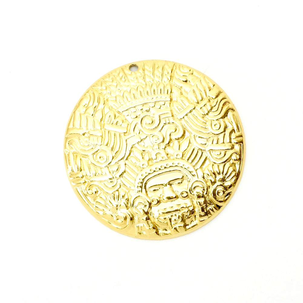 Pendentif Maya en laiton doré à l'or fin 24K