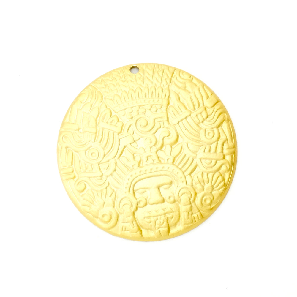 Pendentif Maya en laiton doré mat à l'or fin 24K
