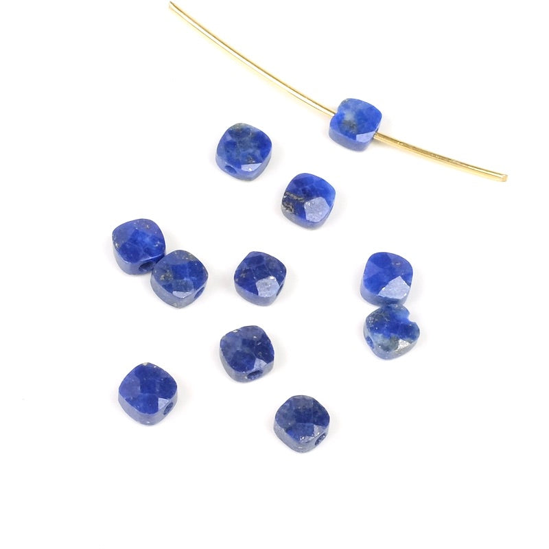 Perle naturelle carrée 4mm taille coussin en Lapis Lazuli