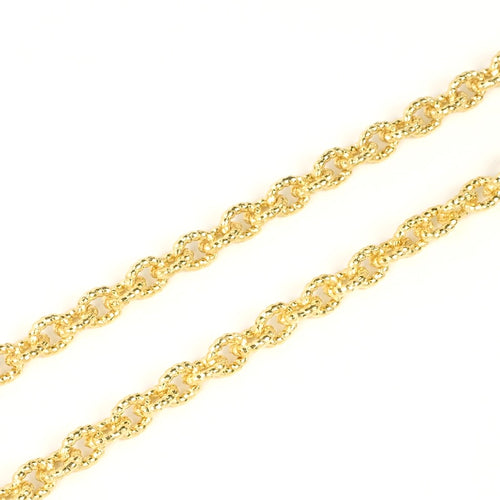 Chaine à petits maillons ovales torsadés dorée à l'or fin 24K.