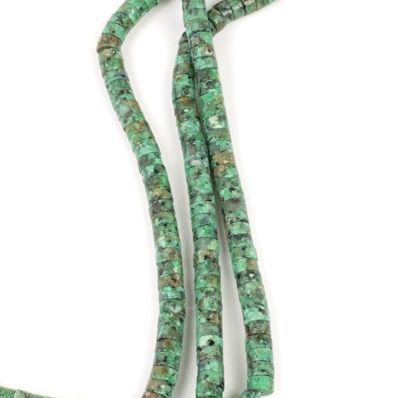 Fil de perles rondelles Heishi en pierre naturelle en Jaspe vert