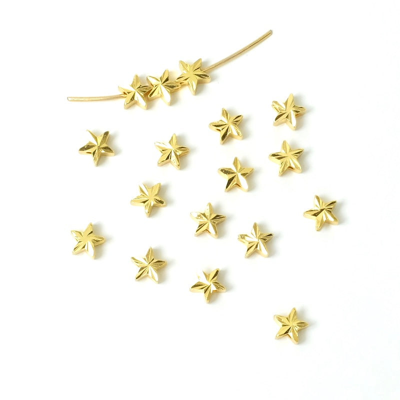 10 perles étoiles 5mm en métal doré à l'or fin 24K
