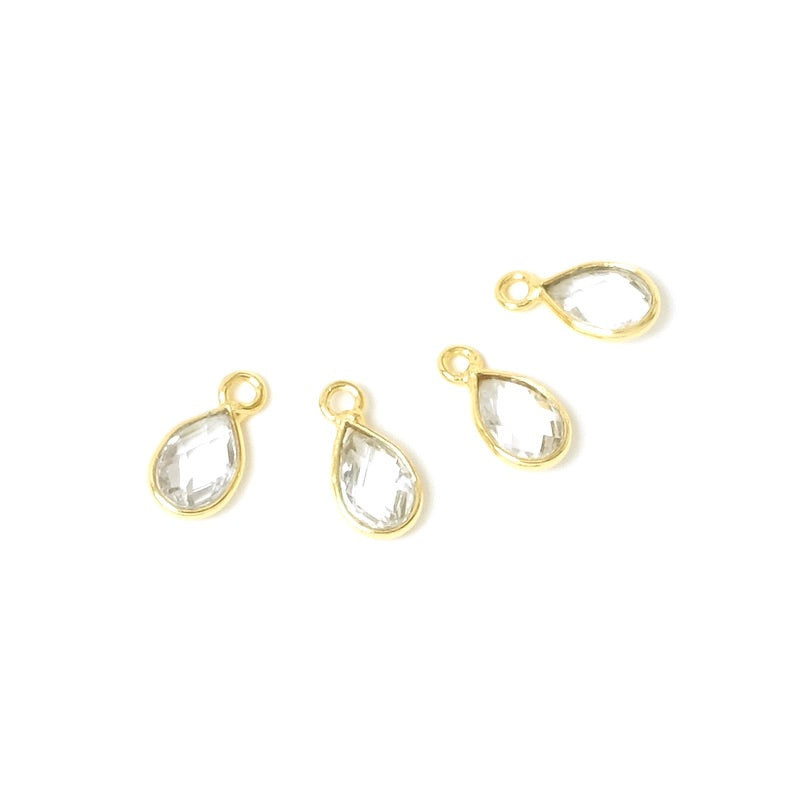 Pendentif serti goutte Quartz cristal en laiton Doré à l&#39;or fin 24K