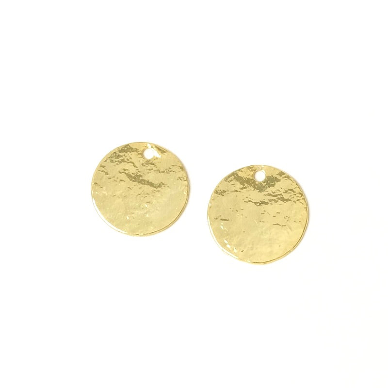 2 Pendentifs ronds 10mm texture Granite en laiton doré à l'or fin 24K