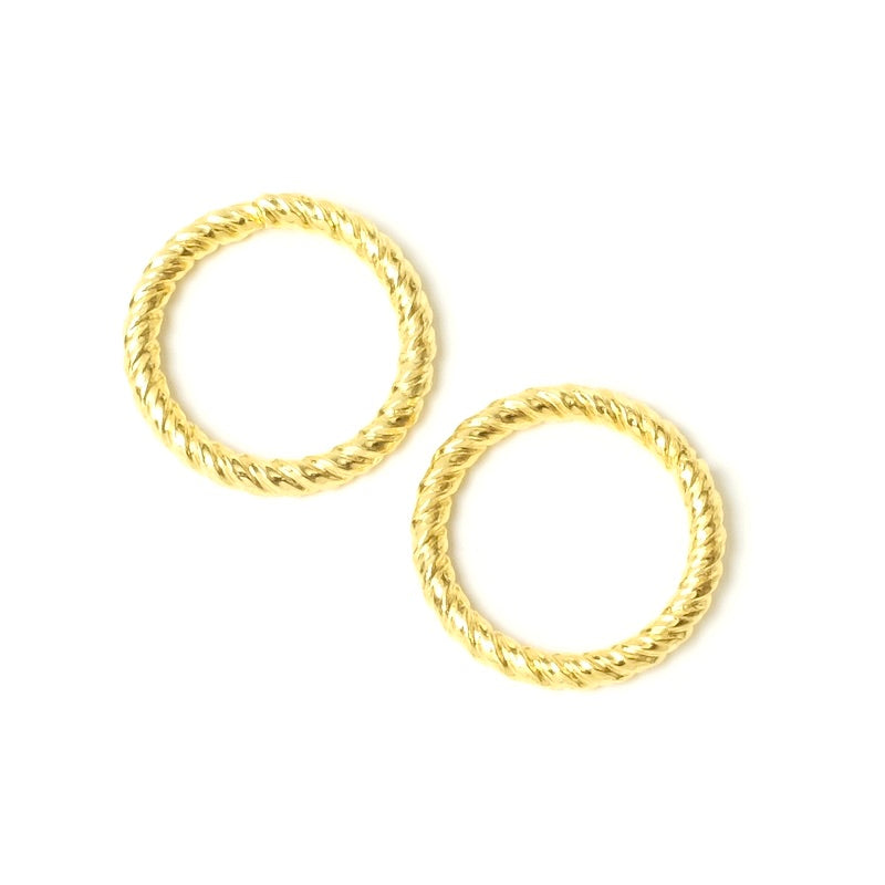 2 anneaux ouverts torsadés 18mm en laiton Doré à l'or fin 24K Premium