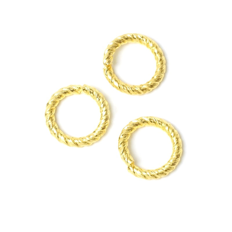 2 anneaux ouverts torsadés 14mm en laiton Doré à l'or fin 24K Premium