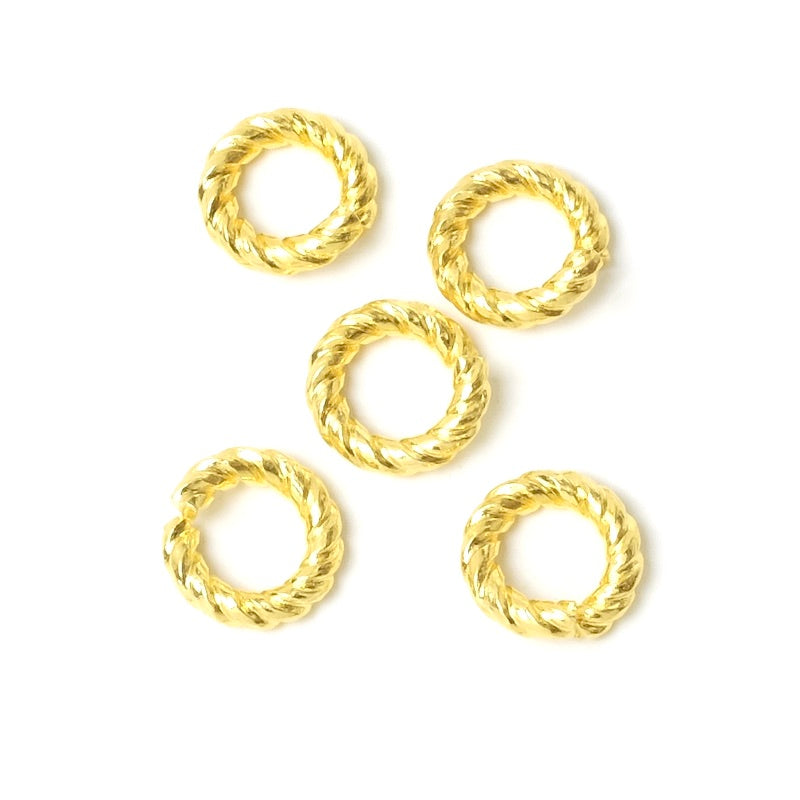 2 anneaux ouverts torsadés 10mm en laiton Doré à l'or fin 24K Premium