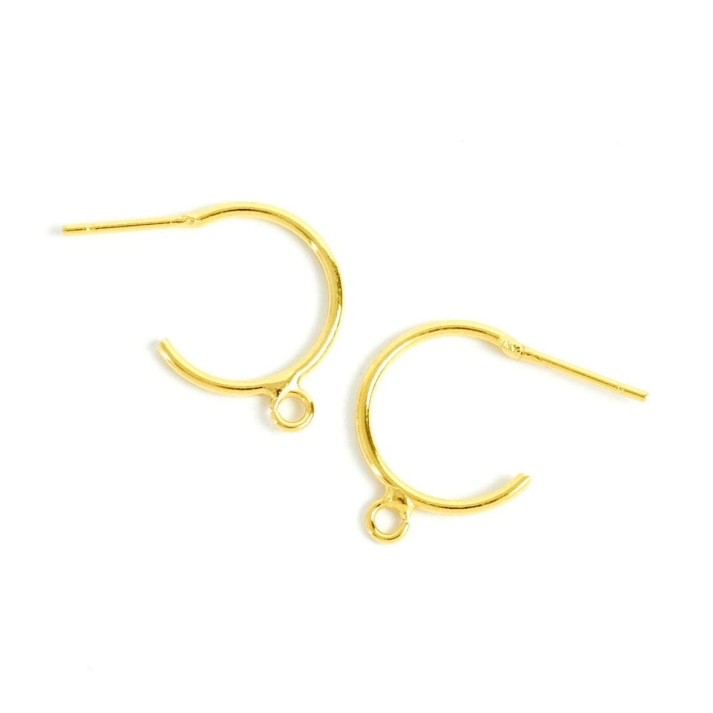 2 boucles d&#39;oreilles créoles clous en laiton doré à l&#39;or fin 24K