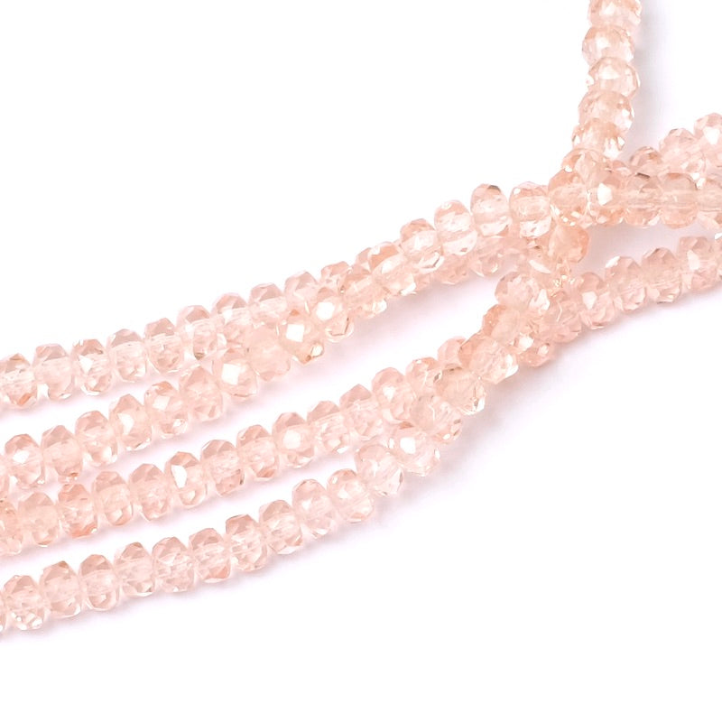 Fil de perles de Bohème facettées rose transparent 2x4mm