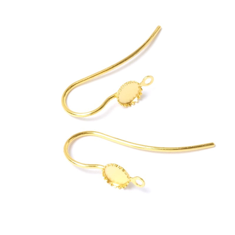 Boucles d'oreilles pour cabochon 4mm en Laiton doré à l'or fin 24K, la paire