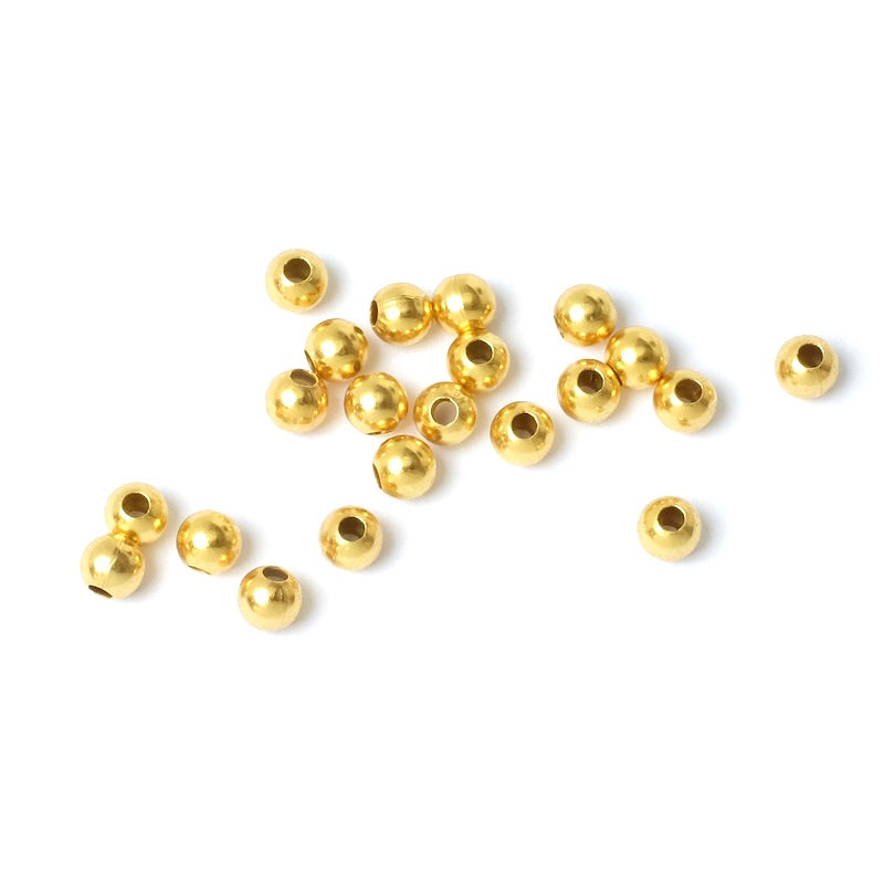 10 perles rondes 4mm en Laiton doré à l&#39;or fin 24K