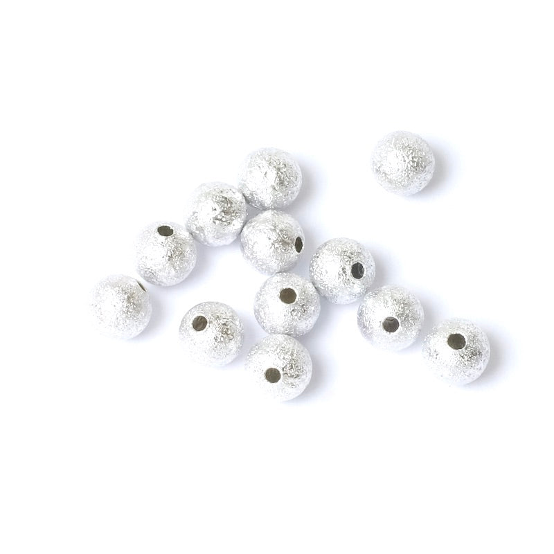 8 perles rondes texturées 6mm en Laiton Argenté 925 Premium