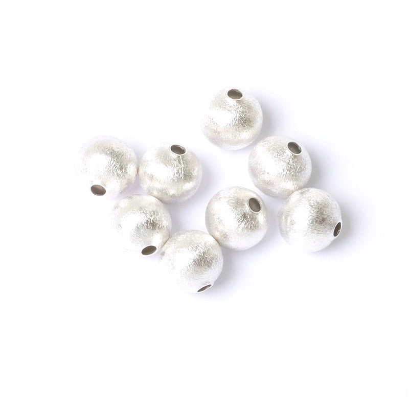 6 perles rondes texturées 8mm en Laiton Argenté 925 Premium