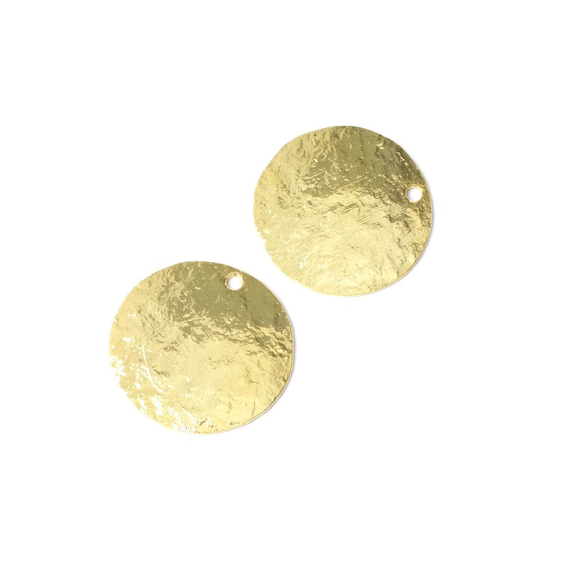 2 Pendentifs ronds 17mm texture Granite en laiton doré à l'or fin 24K