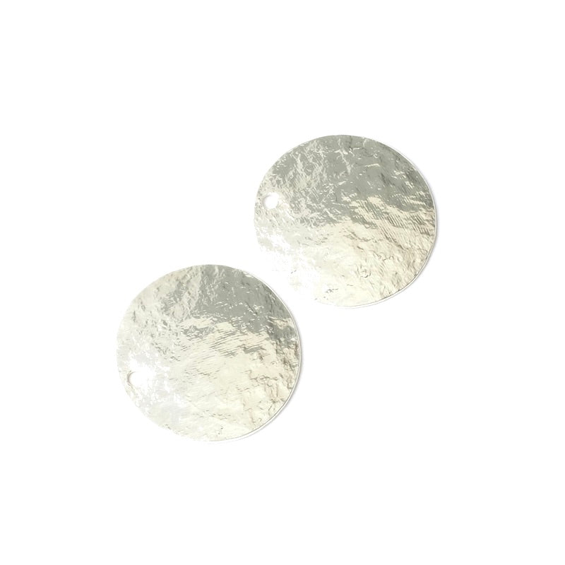 2 Pendentifs ronds 17mm texture Granite en laiton Argenté 925 Premium
