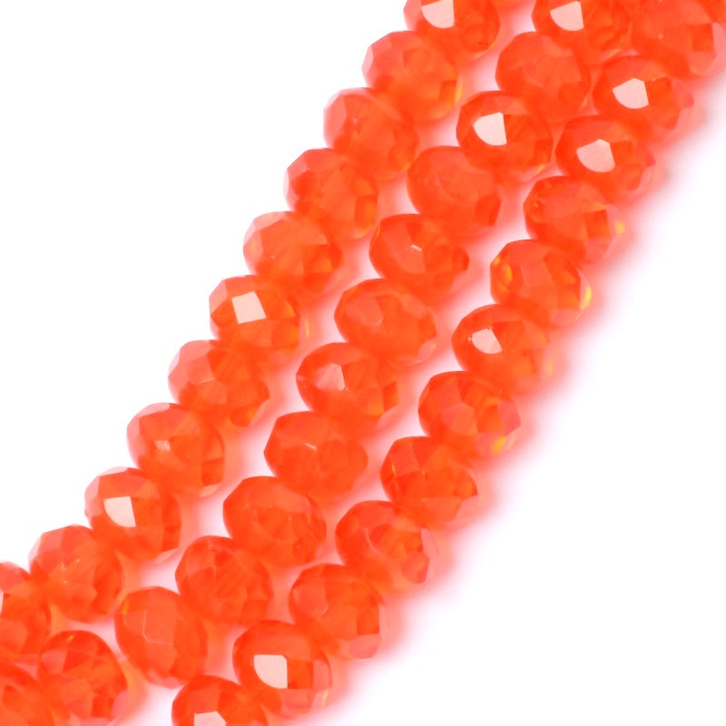 Fil de perles de Bohème facettées orange vif transparent 6x8mm
