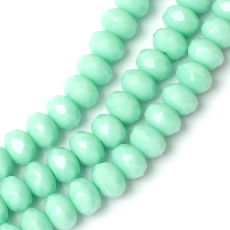 Fil de perles de Bohème facettées corail Vert mint opaque 6x8mm