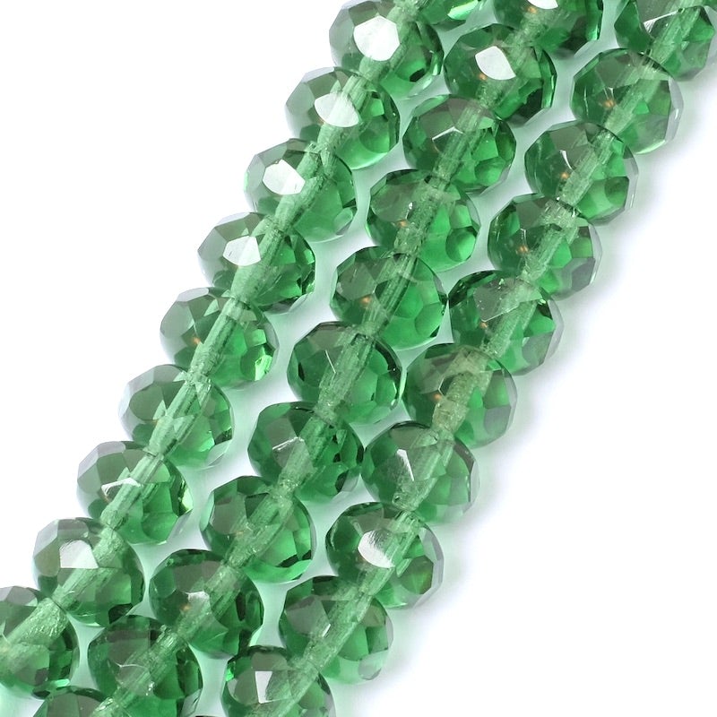 Fil de perles de Bohème facettées Vert olive transparent 6x8mm