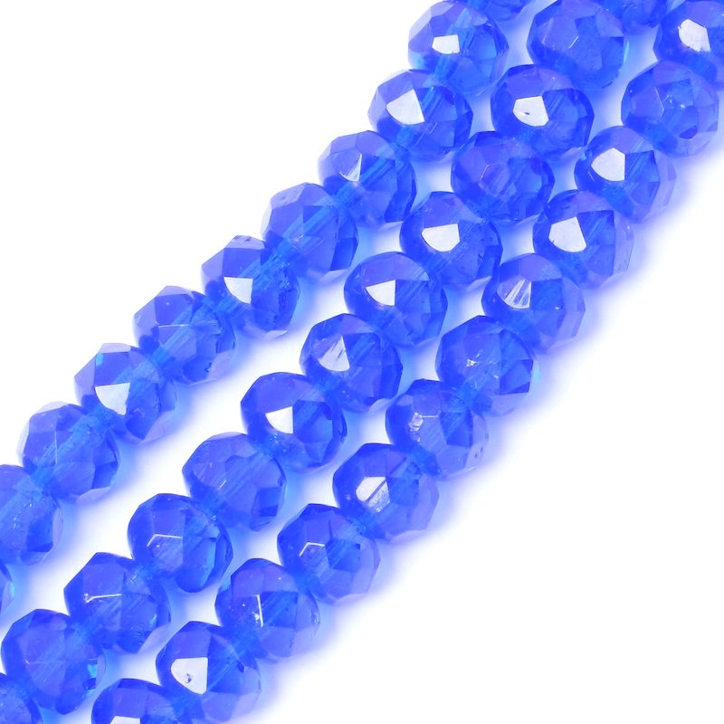 Fil de perles de Bohème facettées Bleu intense transparent 6x8mm